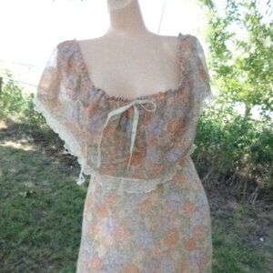 Vintage Bohemian Maxi Dress Floral  AS IS Elastic Camela sz 9
